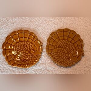Pier 1 Brown Turkey Shaped Plates Pillsr candle holder Harvest Decor Cozy Home